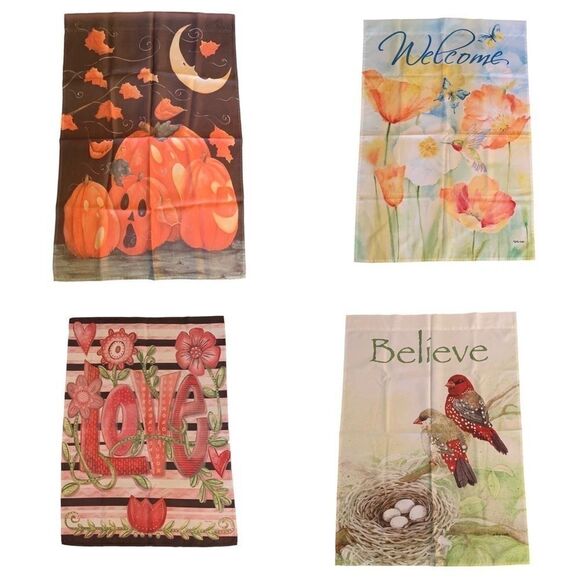 SET of 4 28 x 40 Garden Flags Halloween Valentines Spring Welcome - Picture 1 of 5